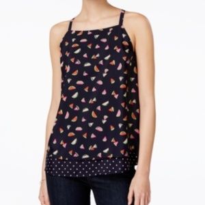 New Watermelon Print Layered Sleeveless Blouse